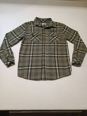 Hurley Mens Size Small Olive and Black Plaid Button-Up Shirt